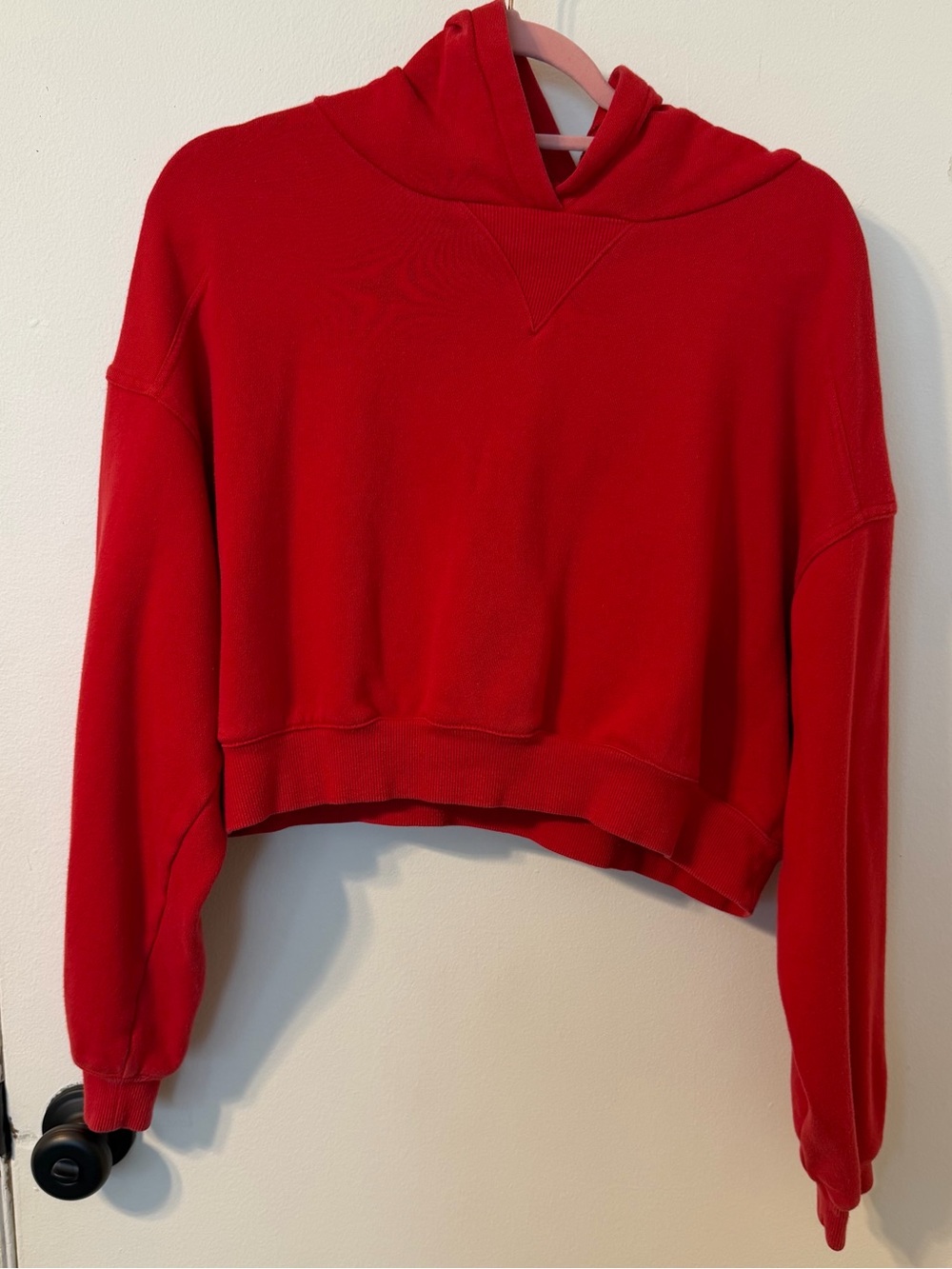 Cropped Red Hoodie Sweatshirt - Women's Casual Pullover